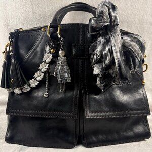 Dooney and Bourke Black Florentine Clayton Satchel with Scarf, Chain and Charm
